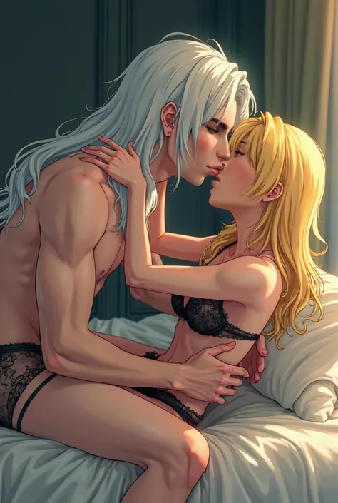 A girl is shy of a guy,,a strong orgasm with a scream, a beautiful Kunzite / malachite man with long white hair, A beautiful kunzite / malachite man with long white hair, European appearance, a handsome man, beautiful skin, beautiful body, Sailor Venus, a ...