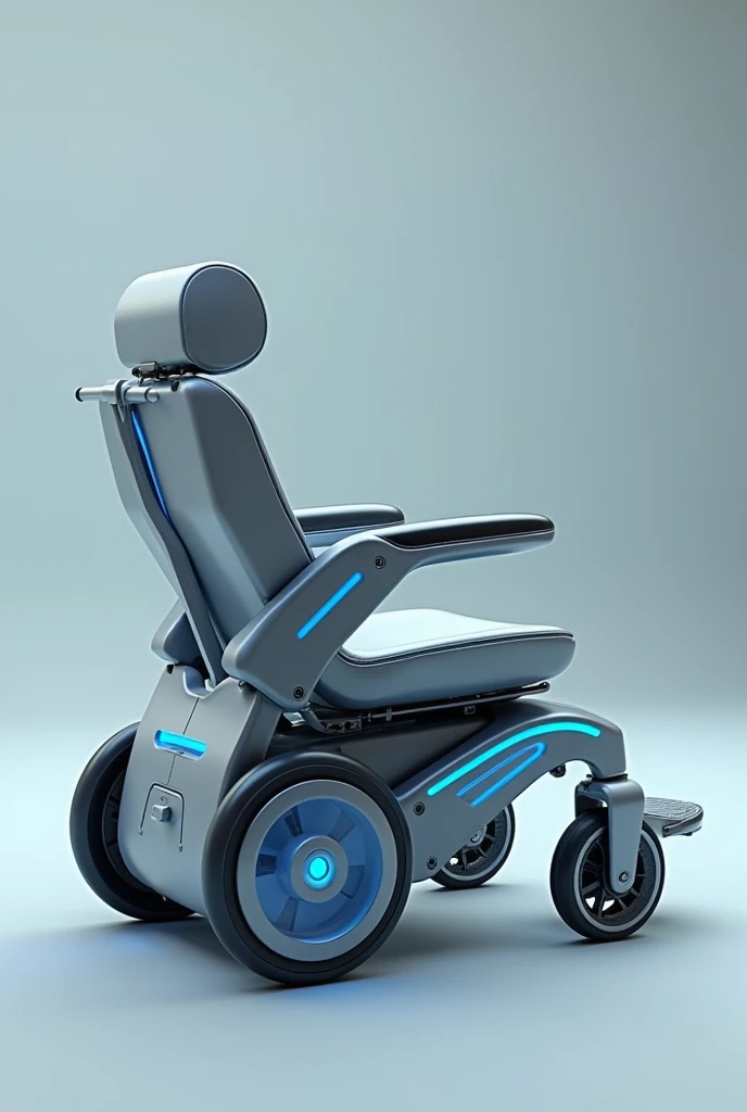 Create a high-tech medical wheelchair designed for both hospital and post-treatment use with monitor. The wheelchair should have a *sleek, modern design* with a *lightweight yet durable aluminum frame, featuring a comfortable, adjustable **ergonomic seat w...