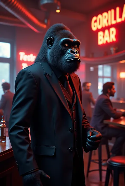 Stylish gorilla presents bar with the name Gorilla bar inside the bar 