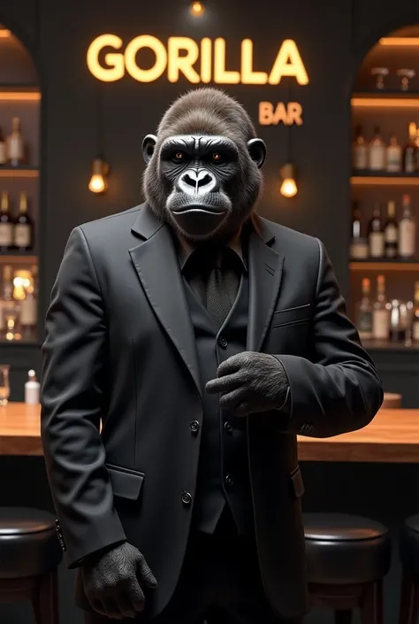 Stylish gorilla presents bar with the name Gorilla bar inside 
