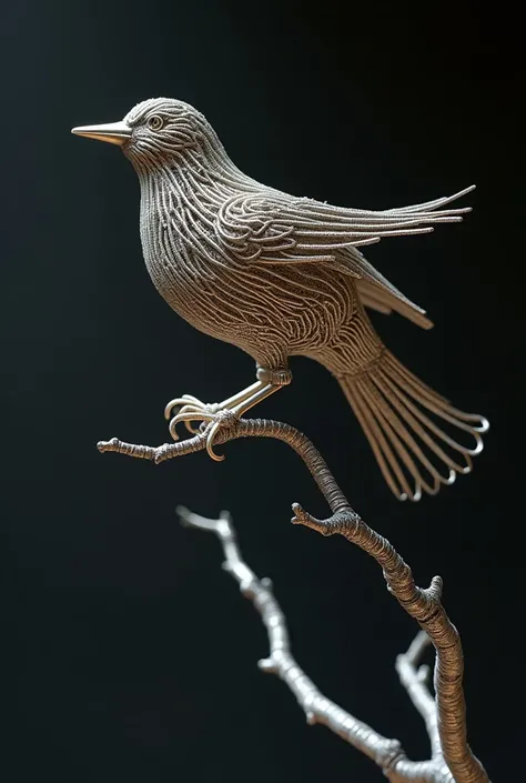 a bird in a branch made in wire that can stand

