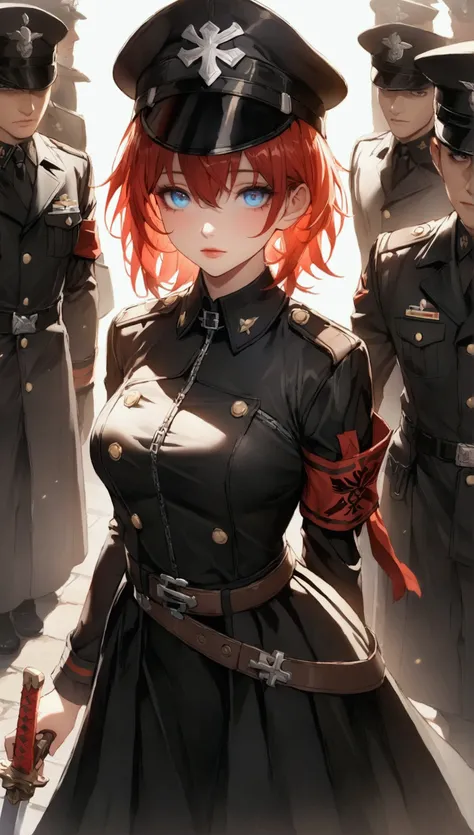 (Masterpiece. The best quality. 8K. Sharp focus. Depth of field. The best shadows. Perfect lighting. HDR. Realistic skin texture. Ultra-detailed background. Detailing). Anime style. Honkai: Star Rail. 1 girl. March 7. Fiery red hair. Short hair. Azure blue...