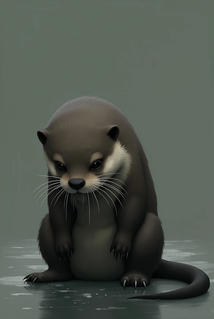 Make a sad otter, a deep sadness with its head down crying animatedly