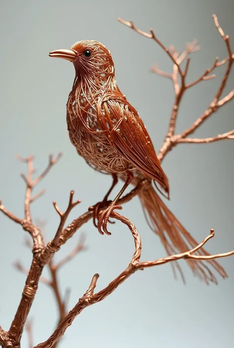  a bird in a branch that made in a copper wire

