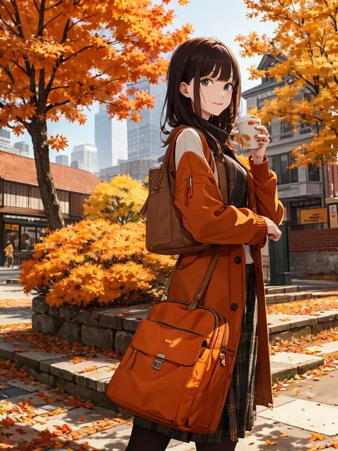 autumn&#39;s，Beautiful Girl（One girl：1.3），Full Body Lesbian, High resolution，Ultra-detailed，Laughter、Ginkgo tree、Focus on the subtle details and atmosphere of the scene。