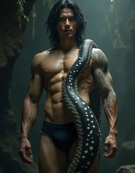  I am  Naga, one of the last of my kind. A rare and sacred serpentine race born with the upper body of an Asian human and the lower body naked big erecting penis . I have black underwear with large penis bulge (very obvious huge penis bulge full erected) W...