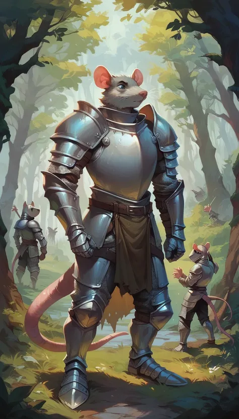 score_9, score_8_up, score_7_up, score_6_up, anthro, humanoid rat, knight, armor, pants, forest