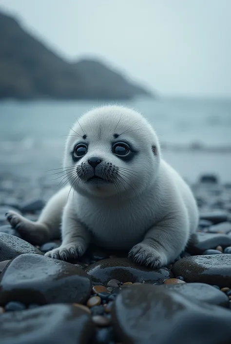 A baby seal with a whole eye