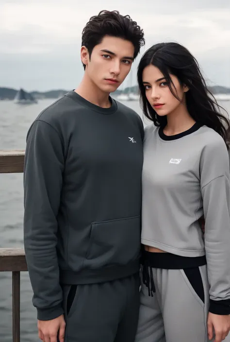 a expressive ,((1boy, 1girl, group, duo, close ieach other)), athleisure comfy sweatpants in a soft grey fleece material, calm s...