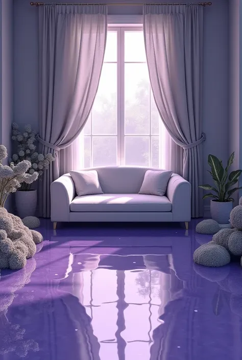  violet pond 7209 walls and grey curtains with slight flower print on them and the sofa as well but print 
 In the curtains not on the wall 