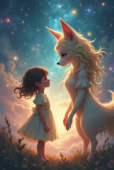 Fox girl ahri saying goodbye to ordinary girl in the universe