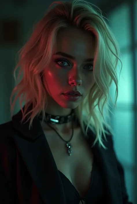 A woman, extremely attractive, with blonde hair, in a dark, eerie 90s style, the protagonist of a horror series, a final girl, rockstar style, (best quality,4k,8k,highres,masterpiece:1.2),ultra-detailed,(realistic,photorealistic,photo-realistic:1.37),detai...