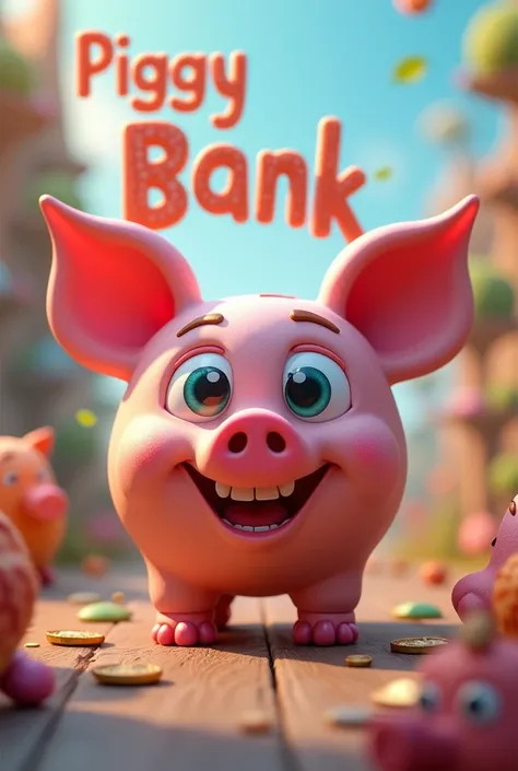 A creative piggy bank that motivates children to save with the name PIGGY BANK in creative letters 