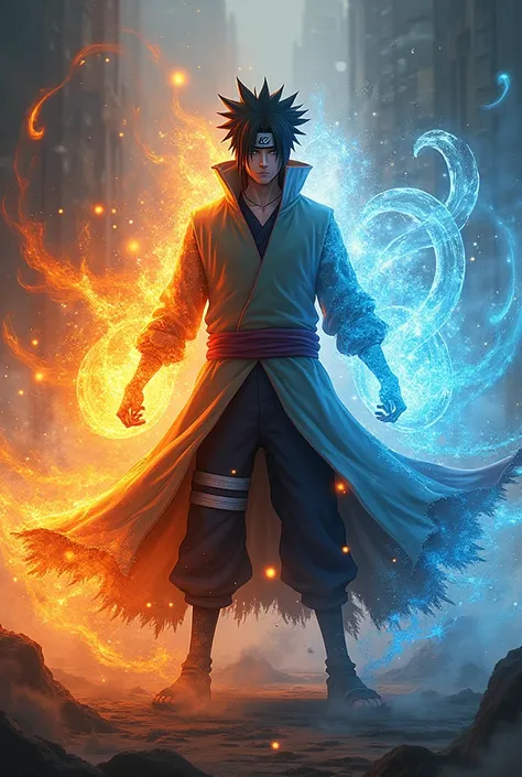 Handsome Uchiha Obito Uses The Power Of 2 Elements Fire And Ice 8K Octane, Image Fill, Super Detailed, Motion Lines,Sparkle, Lens Flare, 