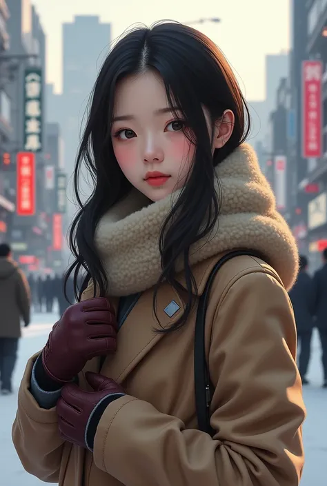 Woman, realistic, Japanese, winter outfit, in Tokyo 