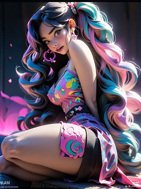 retrato altamente detalhado de one mulher tatuada, with a mini dress, one , por Atey Ghailan, por Greg Rutkowski, by greg tocchini, por James Gillard, por Joe Fenton, by Kaethe Butcher, voluptuous, super detailed face, wide curvy, highly detailed accentuat...