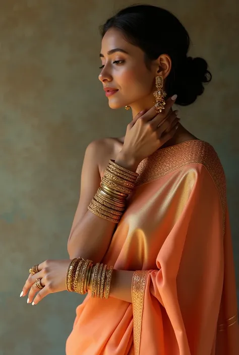 Gold Bangles with simple saree
