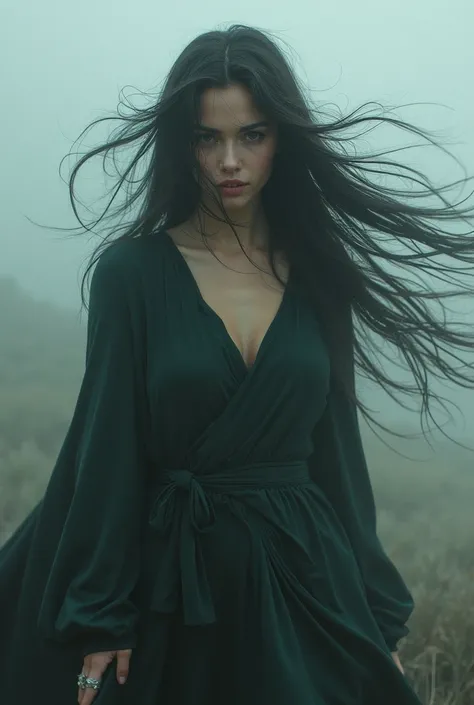 A woman so mysterious with wind 
