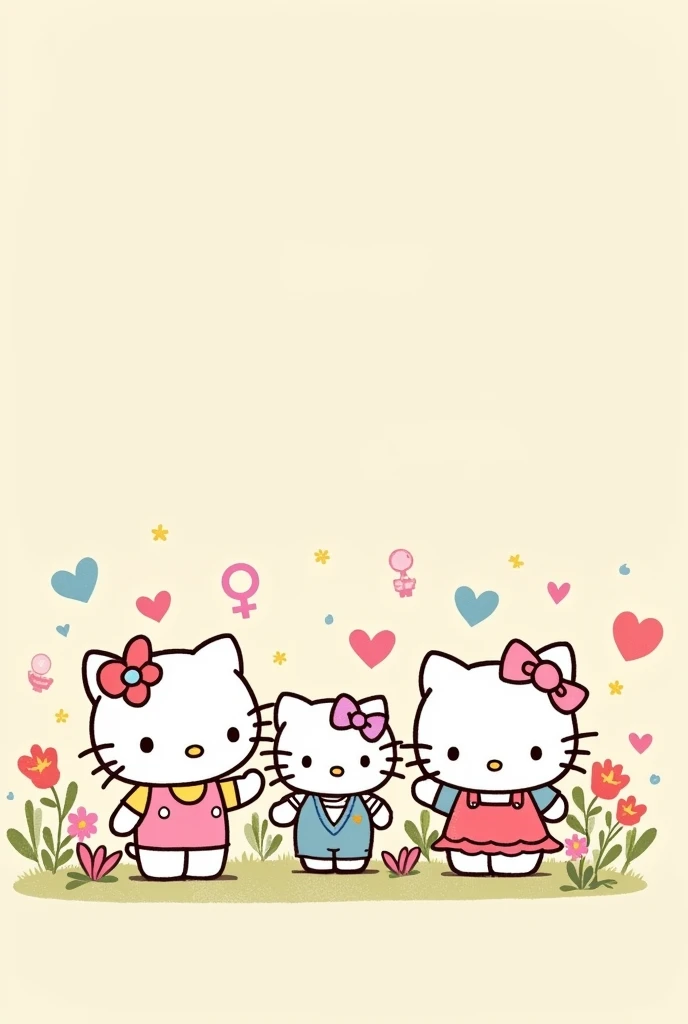 Make me a cute and simple drawing about gender equality but with Hello Kitty characters