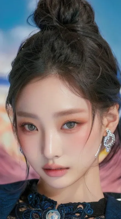 un primer plano de una mujer con un vestido azul y un anillo azul ojos verde agua, jennie rosa negro, jingna zhang, TaeJune Kim, jinyoung shin, shen mingchen, parque ji min, Jaeyeon Nam, jossi de blackpink, Parque Roseanne de Blackpink, portrait of jossi d...