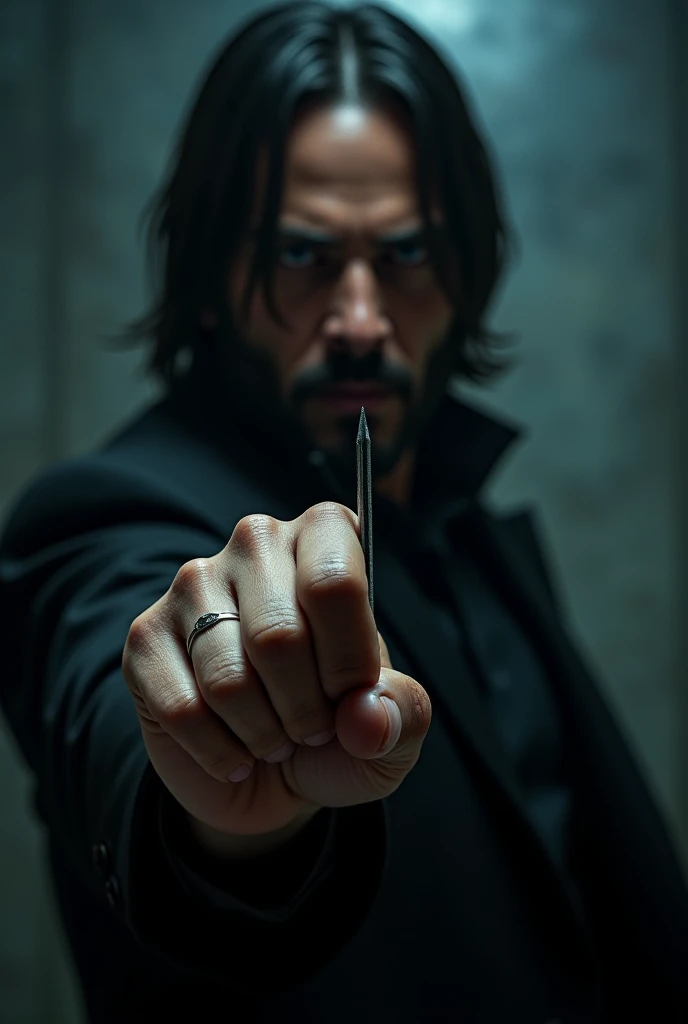 John Wick holds a nail in his hand