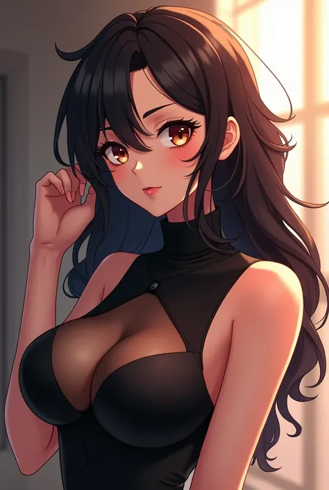 a beautiful anime woman with busty figure, sleeveless turtleneck top, side boobs visible, extremely detailed face and eyes, beautiful detailed eyes, beautiful detailed lips, extremely detailed eyes and face, long eyelashes, 8k, photorealistic, masterpiece,...