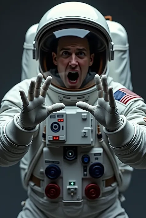 Astronaut with hands on face showing surprise and excitement, the face does not appear, only the helmet, image 1080 by 1080