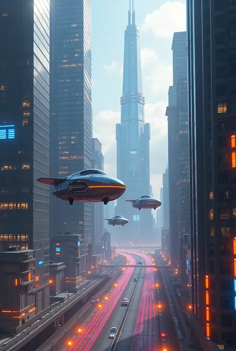 Sci-Fi Concept: “Create an image of a futuristic city with towering skyscrapers, flying cars, and advanced technology everywhere.”
