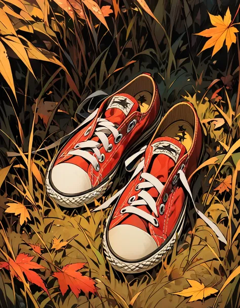 bloody converse shoes in autumn grass