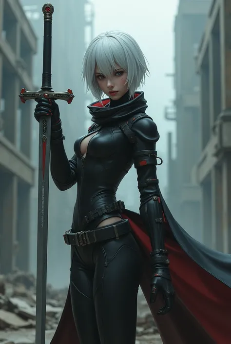 woman with a sword in her hand, 2 b from nier automata, 2b from nier automata, girl with short white hair, 2b, 2 b, 2b nier automata, girl with white hair, nier:automata inspired, nier : automata inspired, white haired, nier inspired, white-haired