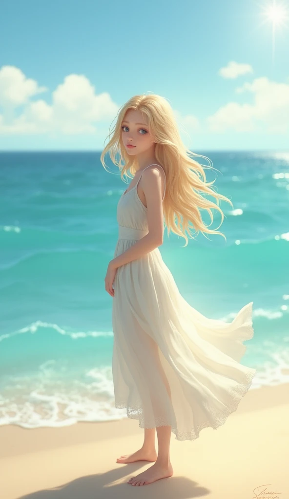 girl on the seashore blonde 