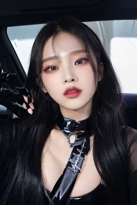 There is a woman in a black dress and a tie, jennie pink black, cruel korean gothic girl, with shiny black lips, Sha Xi, Xision Wu, Portrait of Jossi from Blackpink, Gongbi, kiko mizuhara, chen powder, wearing a latex outfit of atsuko kudo, heonhwa choe, m...