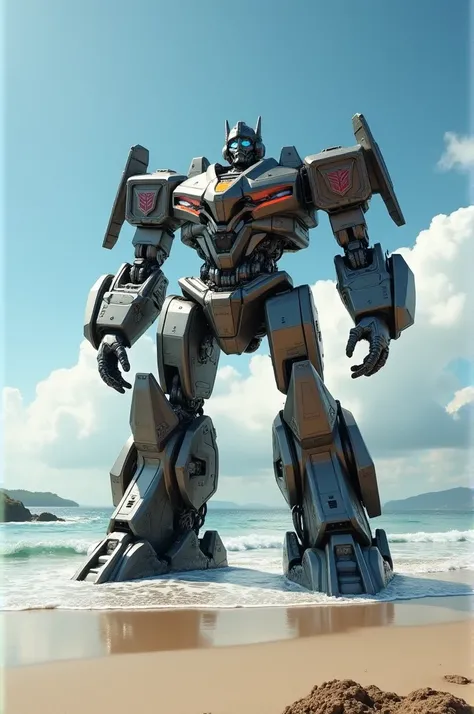 A giant transformer on a beach