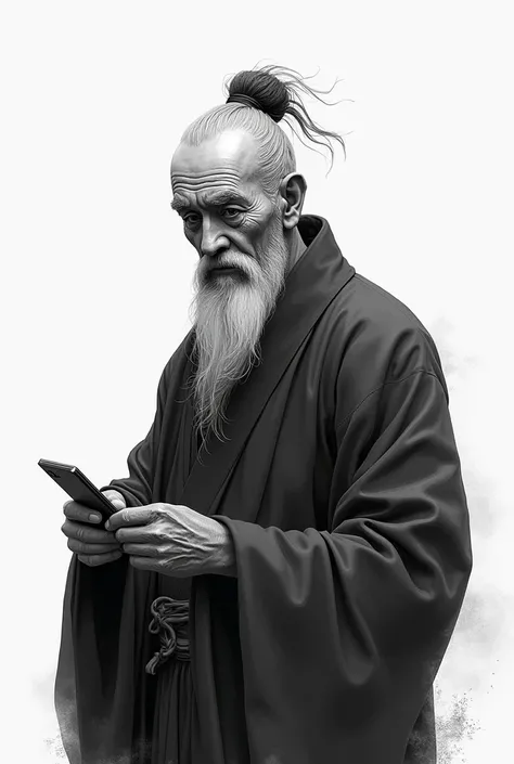 Chinese Master, little old man, UHD ,  2D drawing. black and white drawing. 