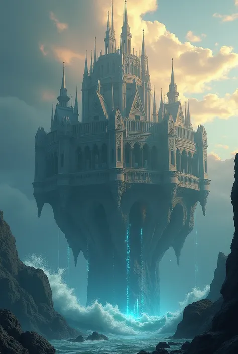 Extremely huge castle that dances from the sea to the clouds