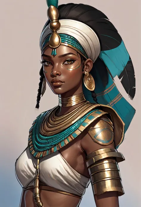 Nubian warrior girl, draw style