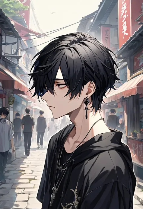 One Man　aldult　男らShii　Fair skin　Black Hair　Rin々Shii　Handsome　cool　Black clothing　Short Hair　cool　Expressionless　Looking down on　despise　Tattoo　Earrings　