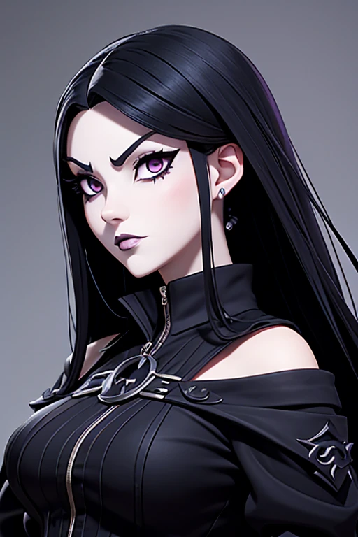 A goth woman in the style of an evil anime character from Studio Ghibli.