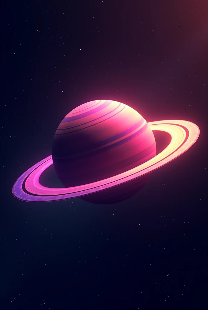 

"A wallpaper with a planet similar to Saturn, with brightly colored rings including pink hues, purples and yellows. The planet has an abstract artistic design and is located in a dark outer space filled with small stars.. The overall style is futuristic ...