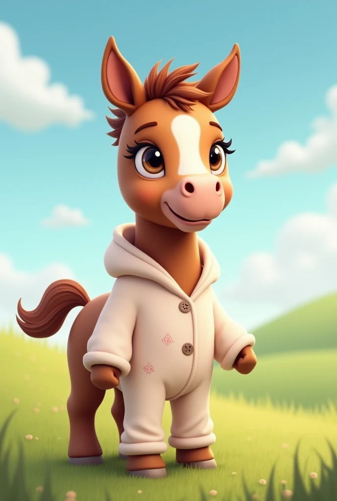 A horse in a baby onesie 