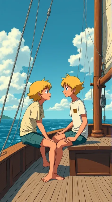 personnage ghibli homme blond yeux blonds tshirt carhartt personnage ghibli femme blonde cheveux carré court bouclés yeux marrons sur un bateau figaro 1 