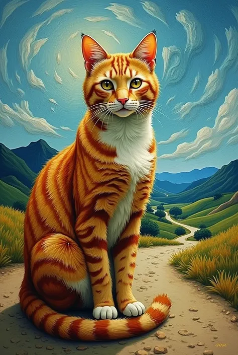 Create a Vincent van Gogh style cat that looks like it was painted in oils and looks realistic 
