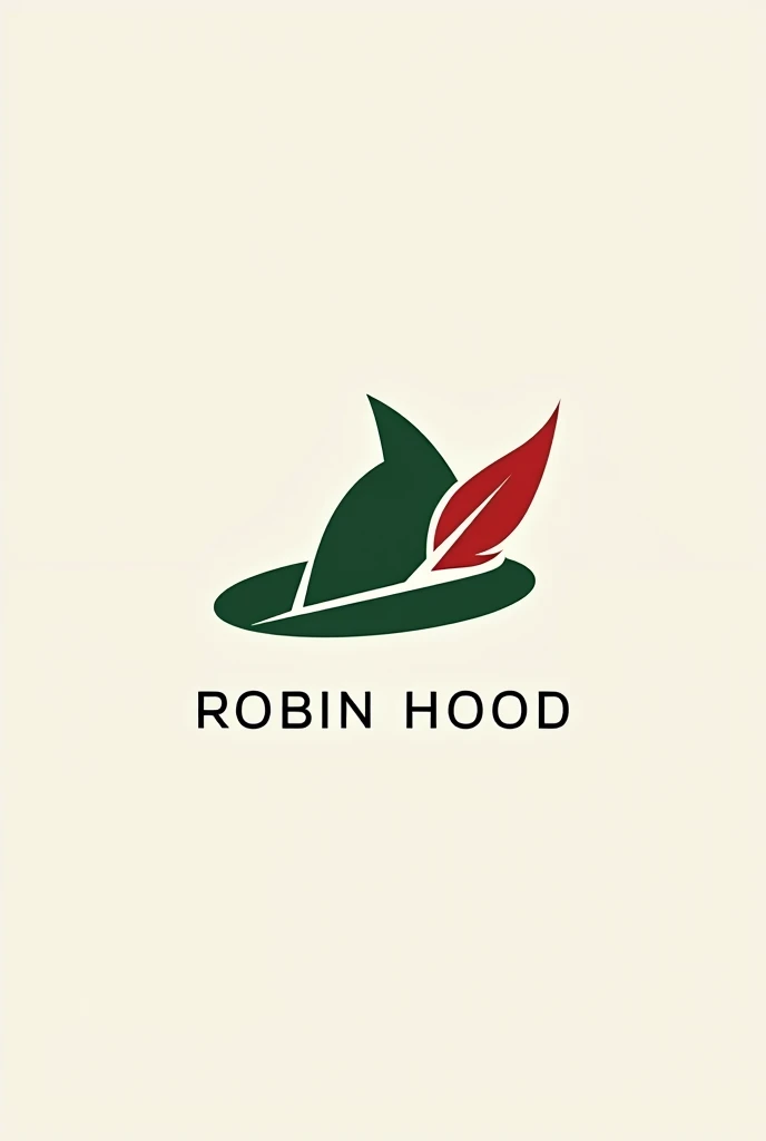 A brand logo, minimalist for a company called Robin Hood whose logo should be the robin rood&#39;s bycocket hat, only the green outlines and the red feather, only the hat and below the name Robin Hood 