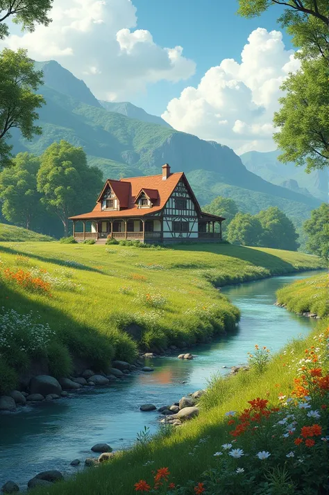 House with beautiful landscape 