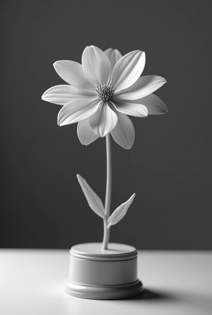 Make a black and white image of a trophy by exchanging it for a plastic flower