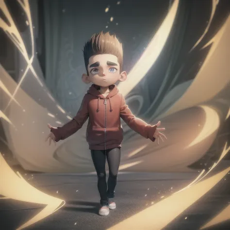 ((masterpiece, best quality)),(complex lighting),1boy,solo, full body, norman, child,thick eyebrows, hoodie