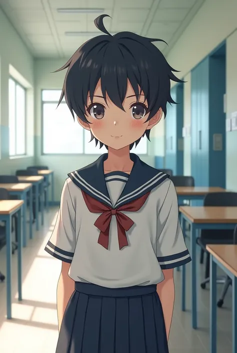 Boy in Japanese schoolgirl clothes