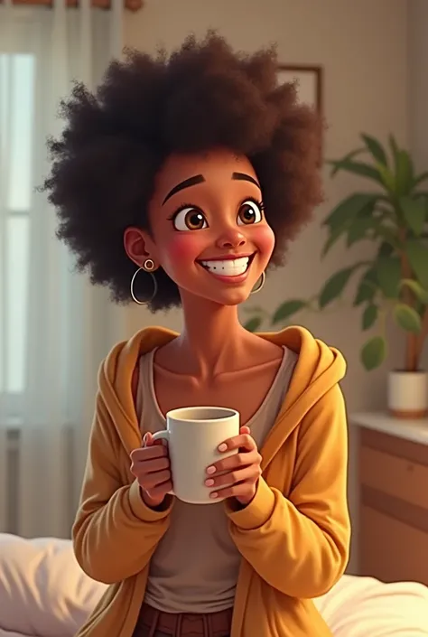 image of a person smiling, getting ready to go out or continue their day