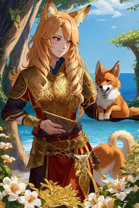 best quality,4k,ultra high-resolution,highly detailed , muscle , Golden Retriever Fox ,fantasy role-playing game-inspired.