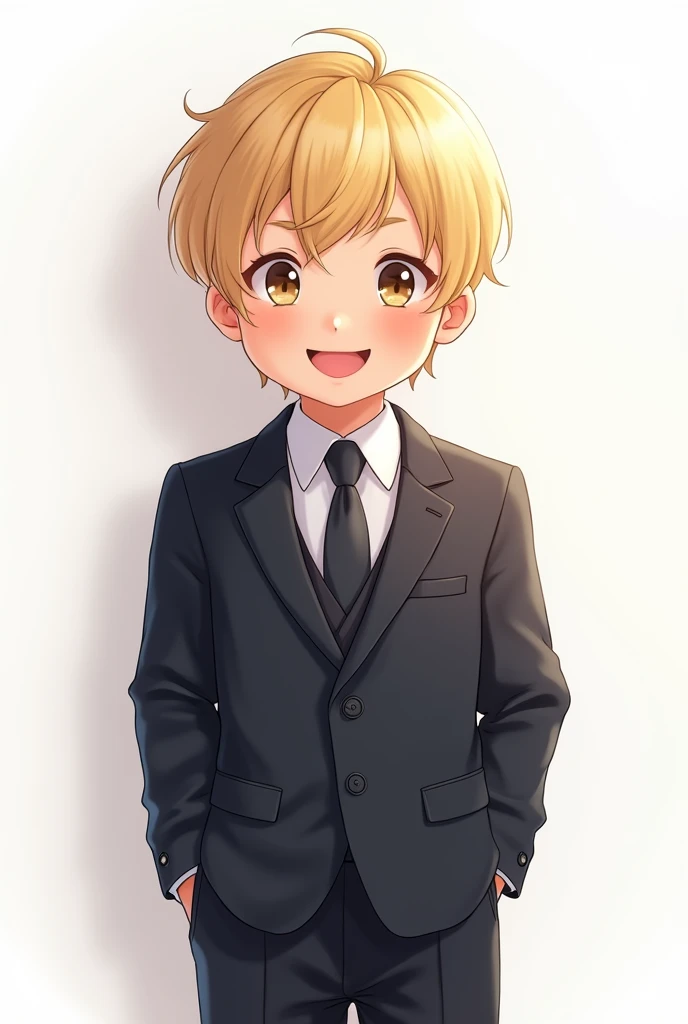 Drawing of a blond child in a suit smiling with a transparent background